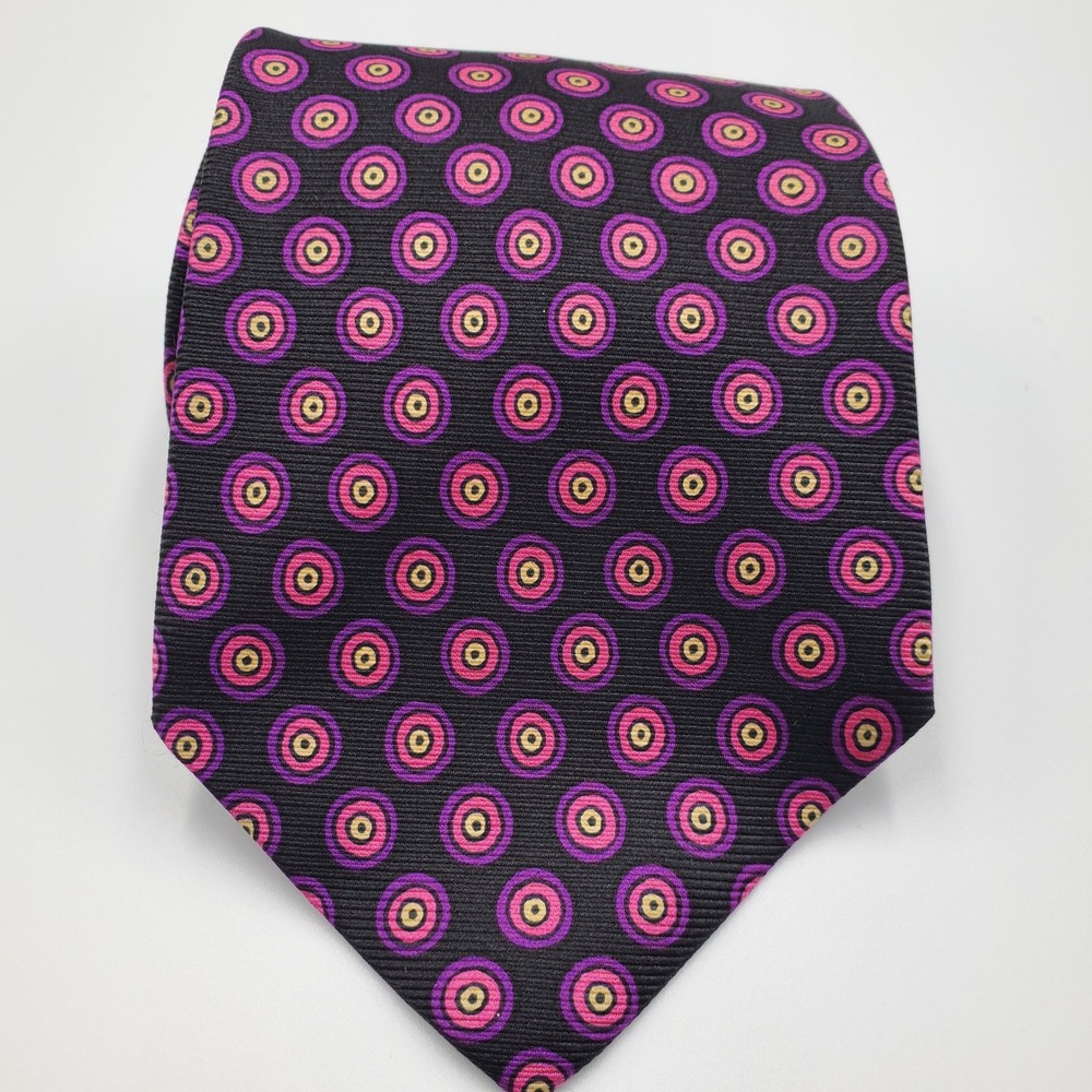 Polo Ralph Lauren Silk Tie Black Pink Purple Gold  Geometric Made‎ in USA